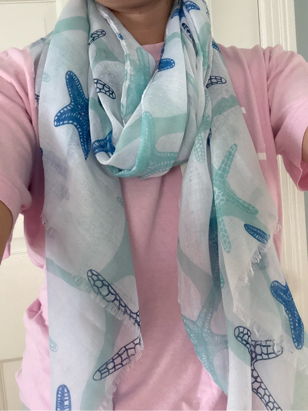 Lightweight Blue & Teal Starfish Scarf